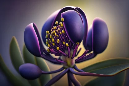 Purple Flower with Blue Background - Bold Colors and Strong Lines