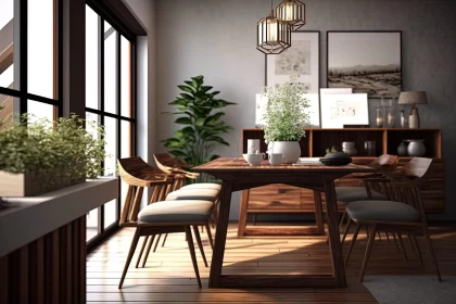 Tranquil Dining Room with Japanese and Vietnamese Influences AI Image