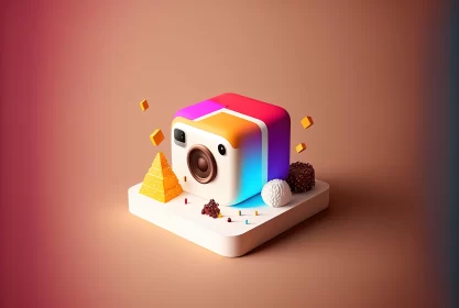 3D Camera Art in Vibrant Colors with Ancient Egyptian Iconography AI Image
