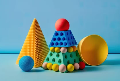 Colorful Toy Blocks and Balls in Geometric Balance AI Image