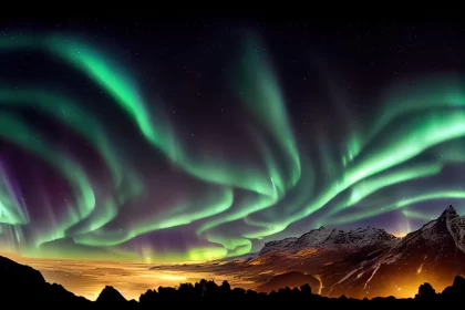 Ethereal Aurora Borealis over Mountainous Landscape