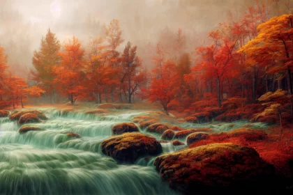 Ethereal Landscapes: Fantasy River to Autumn Waterfall