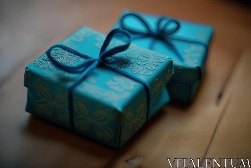 Festive Teal Gift Boxes: A Study in Emotion and Intricate Design AI Image