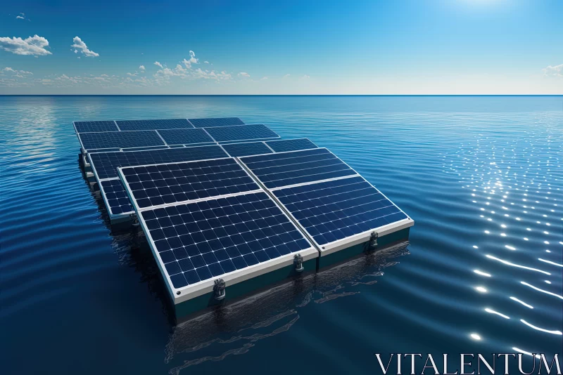 Solar Panels on Ocean: A Calm and Luminous Seascape AI Image