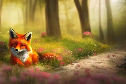 Tranquil Fox in Forest Gardenscape: A Romantic Landscape
