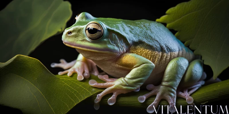 Green Frog on Floral Branch Illustration AI Image