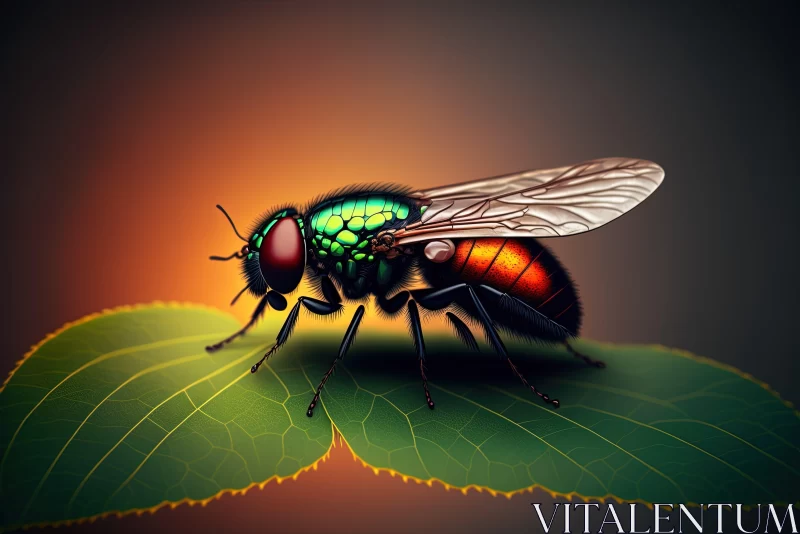 Intricate Fly on Leaf Artwork with Realistic Lighting AI Image