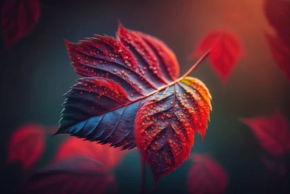 Autumn Leaf in Red, Purple, and Blue - A Romanticized Nature Artwork AI Image