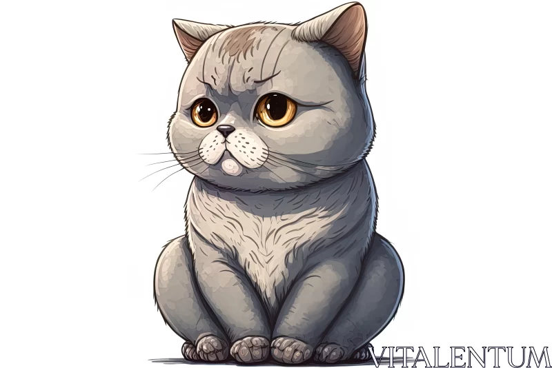 British Shorthair Cat in Manga-inspired Caricature Illustration AI Image