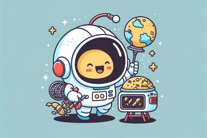 Cartoon Astronaut Adventure: Kawaii Art with a Celestial Twist AI Image