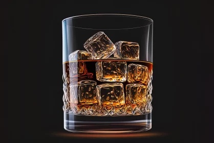 Exquisite Glass of Whiskey with Ice cubes - Detailed Illustration AI Image