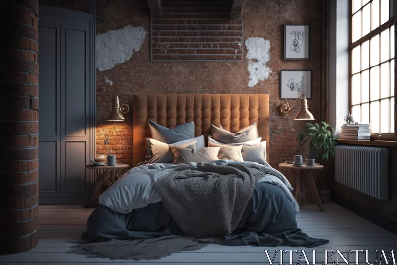 Industrial Loft Bedroom Design with Romantic Emotivity AI Image