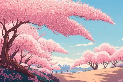 Sakura Cherry Blossoms in Anime Art Style AI Image