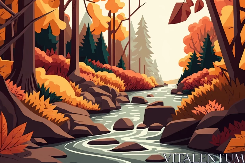 Autumn Forest River - A Bold Graphic Illustration AI Image