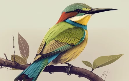 Colorful Bird on Branch: A Detailed Illustration