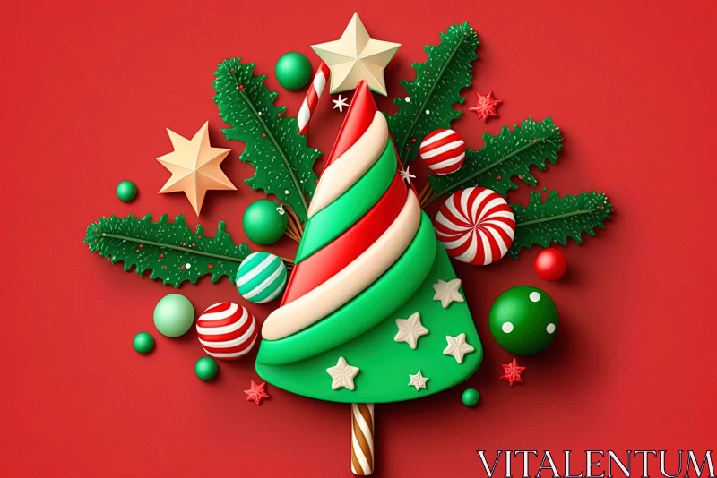 Festive Christmas Tree with Candy Canes and Ornaments AI Image