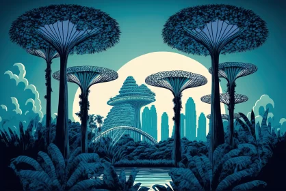 Futuristic Landscape: Metropolis Meets Nature AI Image