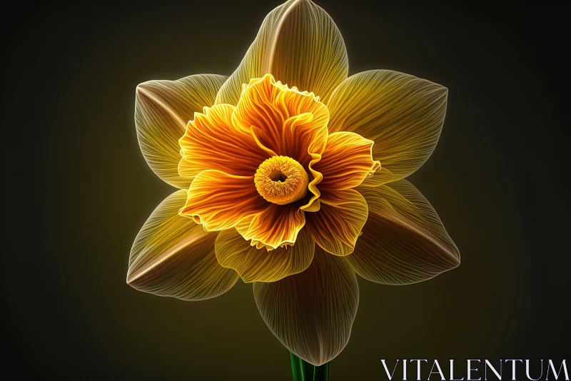 Realistic Rendering of Yellow Daffodil Against Dark Background AI Image