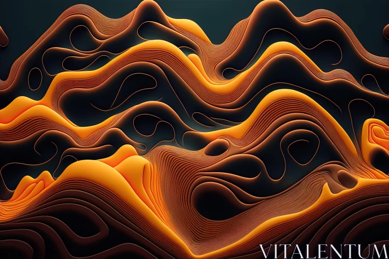 Abstract 3D Wave Art Illustration with Orange and Black Lines AI Image