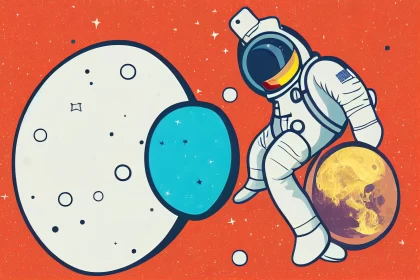 Bold Colored Pop Art-Inspired Astronaut and Planets Illustration AI Image