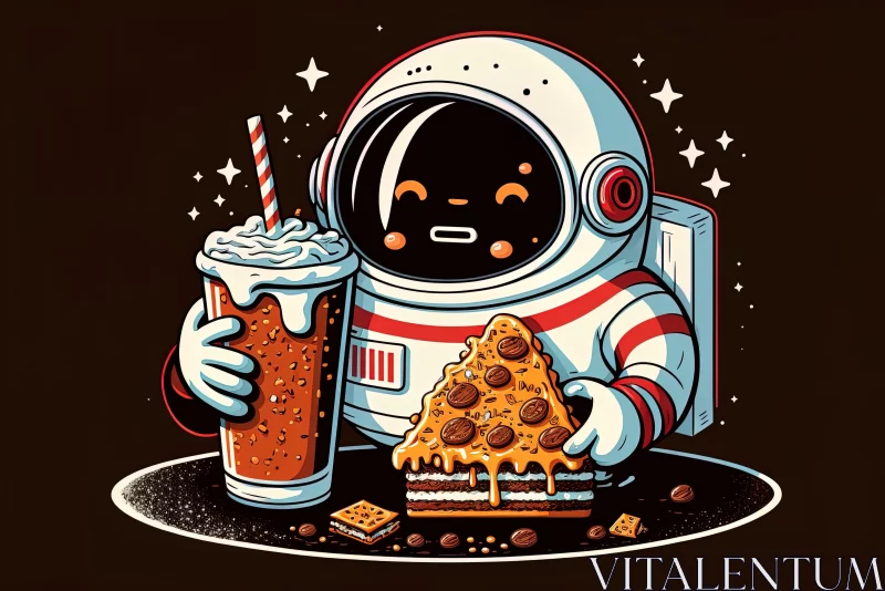 Cute Astronaut with Pizza and Drinks - Cartoon Art AI Image