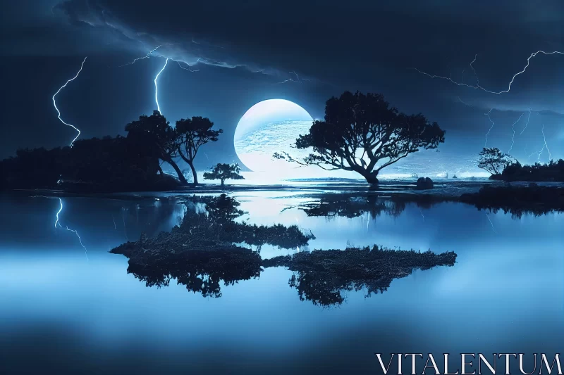 Exotic Fantasy Landscape - Moonlit Seascape at Night AI Image