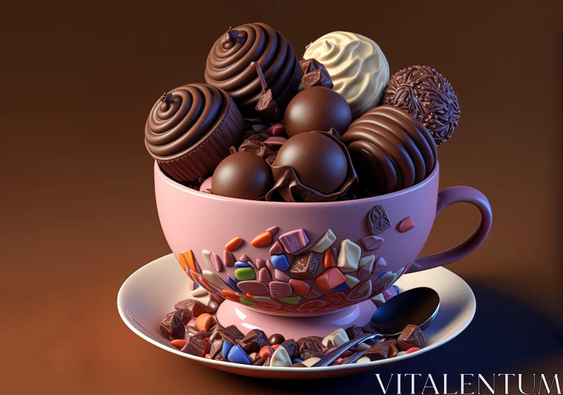 3D Render of Chocolate-filled Pink Cup - Surreal Yet Realistic AI Image