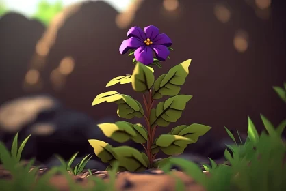 Dark Violet Flower in Adventure Themed Animated Art