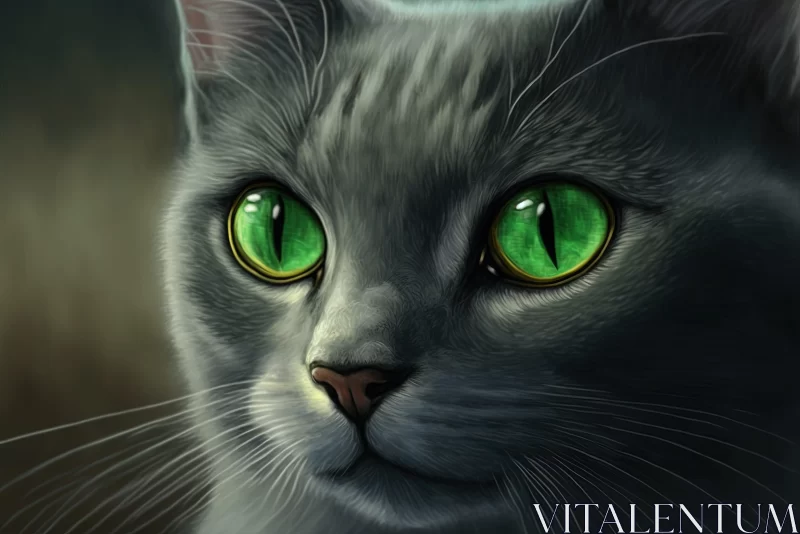 Fantasy Cat Portrait with Green Eyes - Digital Illustration AI Image