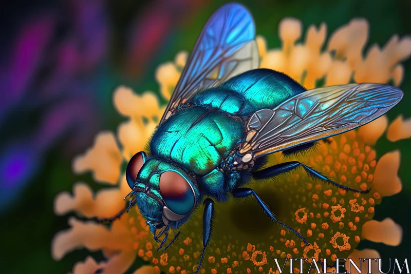 Inventive Post-Impressionism: Fly on a Flower AI Image