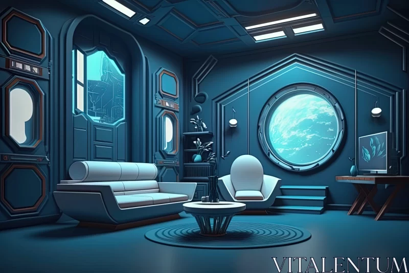 3D Futuristic Living Room with Seapunk Style AI Image