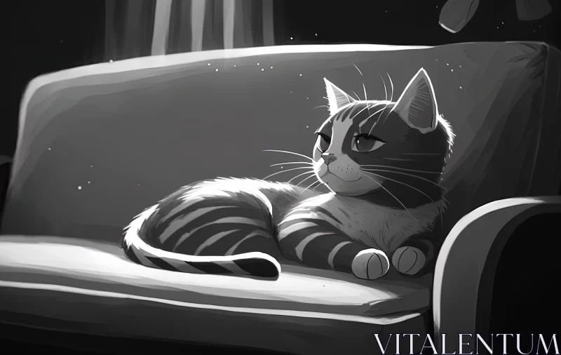 Dreamlike Black and White Cat Illustration AI Image