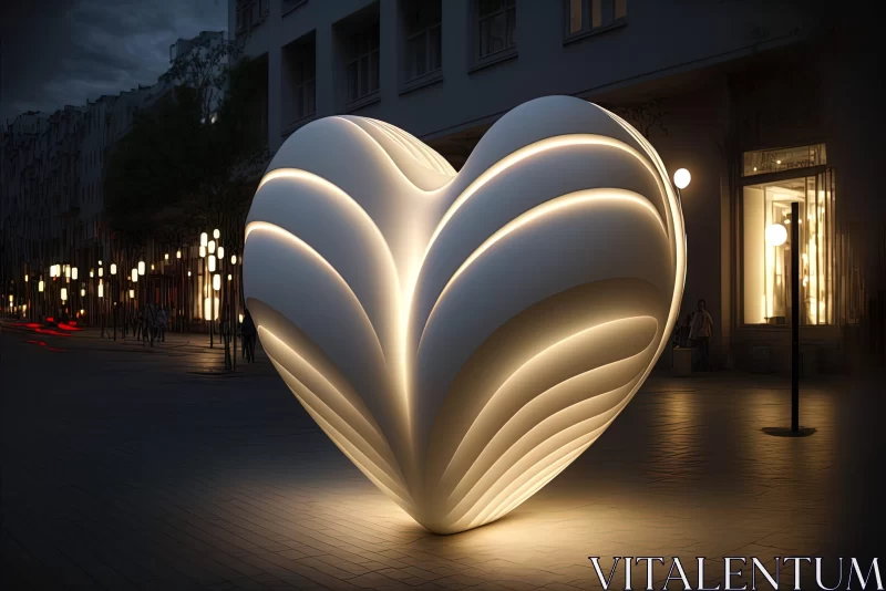 Illuminated Heart Sculpture: A Touch of Romance in Street Art AI Image