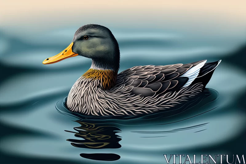 Illustration of Duck Swimming - Detailed Wildlife Art AI Image