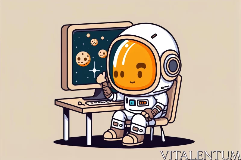 Kawaii Astronaut with Cookies in Space Illustration AI Image