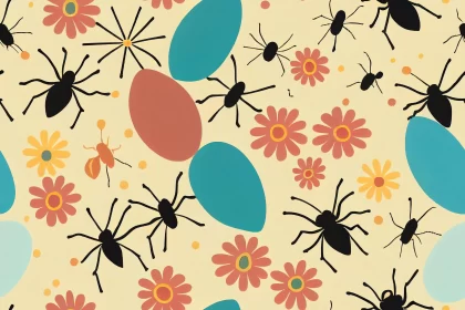 Mid-Century Bug Themed Pattern: A Graphic Illustration AI Image