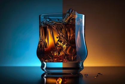 Surreal Whiskey Shot under Blue Light AI Image