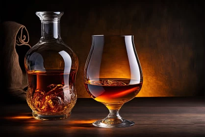Exquisite Still Life: Whiskey Glasses and Bottle AI Image