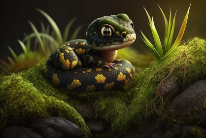 Mesmerizing Snake on Moss - Realistic Animal Art AI Image
