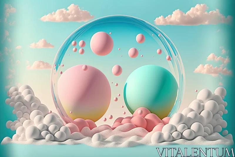 Surreal 3D Easter Spheres in Pastel Landscape AI Image
