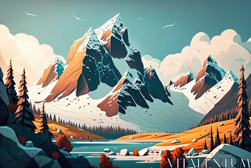 Winter Mountain Landscape - Illustrated Imagery AI Image