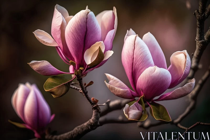 Enchanting Magnolias in Bloom - A Symphony of Pink and Bronze AI Image