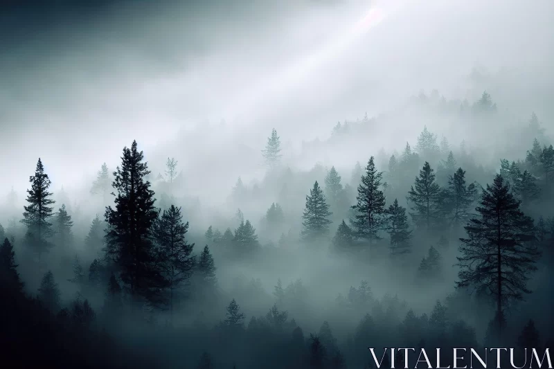 Ethereal Misty Forest Landscape: A Norwegian Nature Scene AI Image