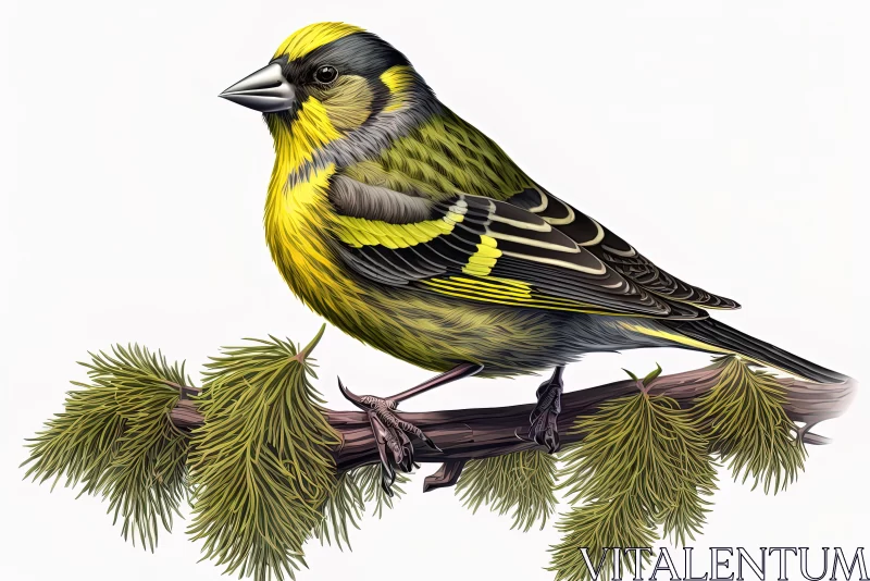 Finch on Pine Branch - Detailed and Colorful Illustration AI Image