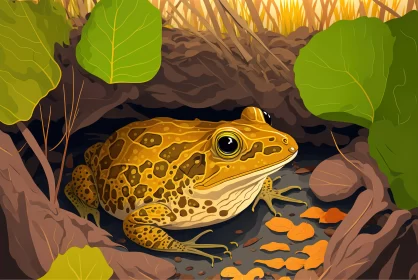 Illustration of a Brown Frog in Natural Setting