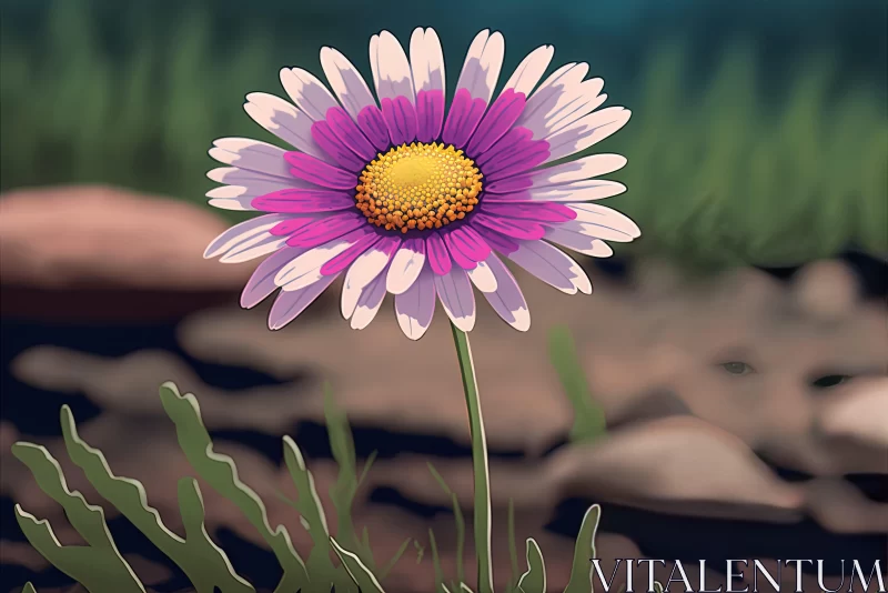 Pink Flower in Cartoon Realism: A Detailed Rendering AI Image