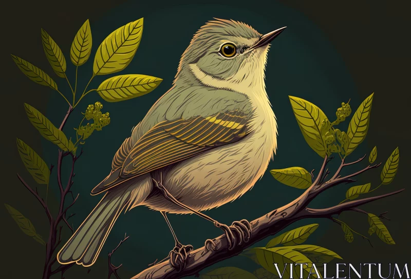 Elegant Outlined Forest Bird in Gold and Green AI Image