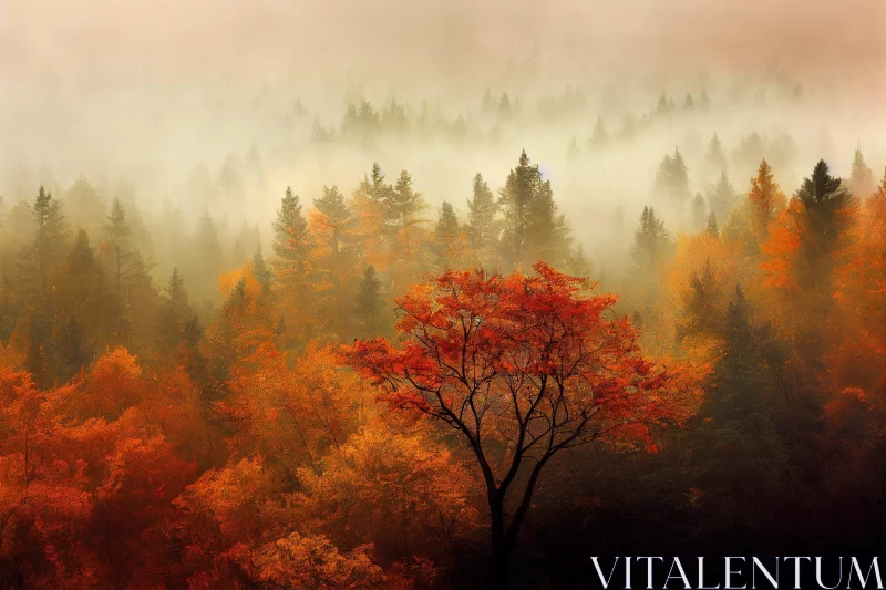 Misty Autumn Forest: A Fine Art Landscape Photography AI Image