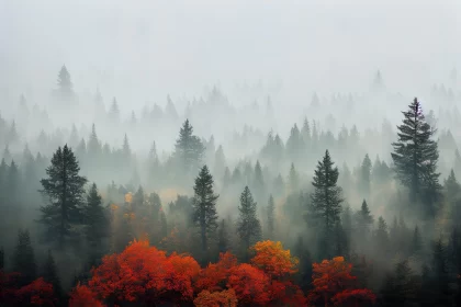 Misty Forest in Autumn - A Warm Palette Landscape