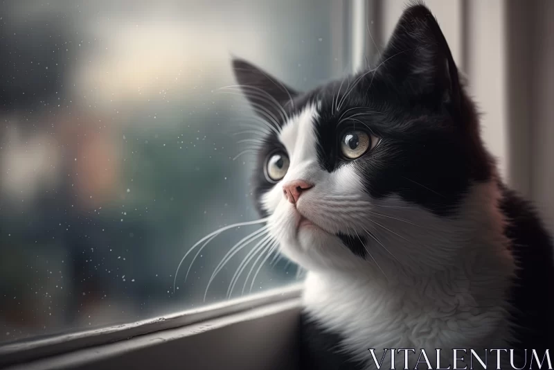 Curious Cat Gazes Out Window: A Photorealistic Rendering AI Image
